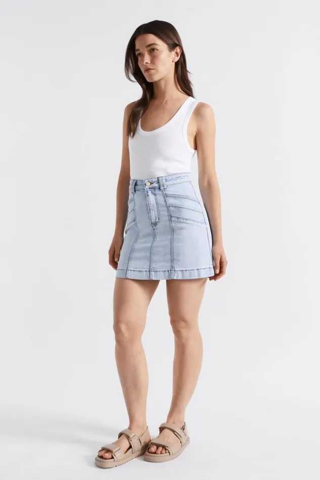 Denim Woman Seed Heritage Denim A Line Panel Mini Skirt Pacific Wash