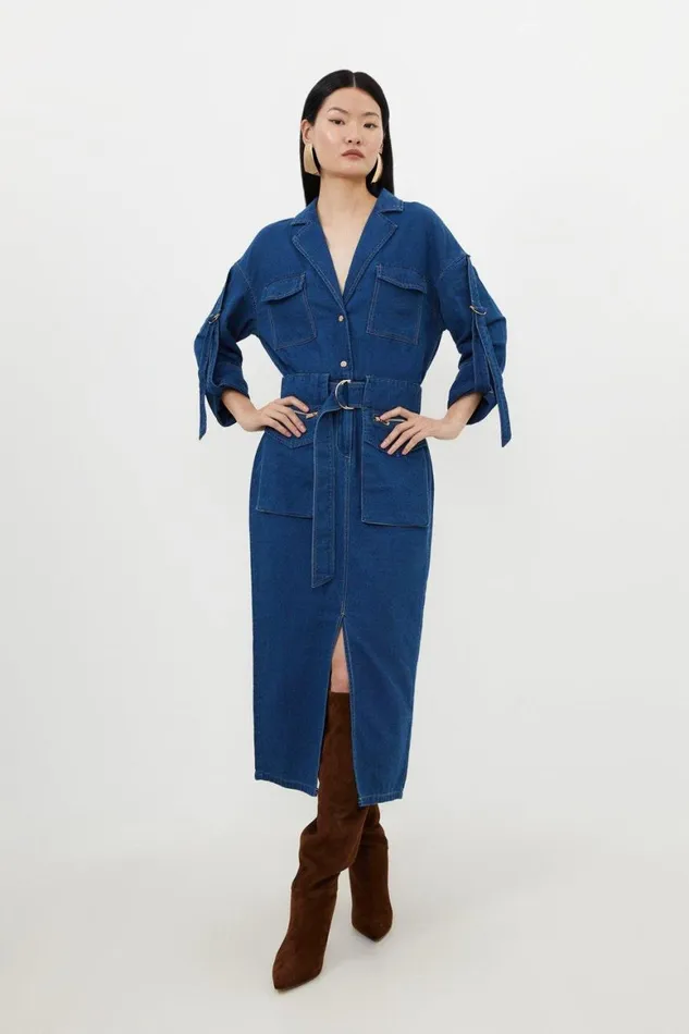 Denim Women Karen Millen Denim Woven Maxi Shirt Dress Denim
