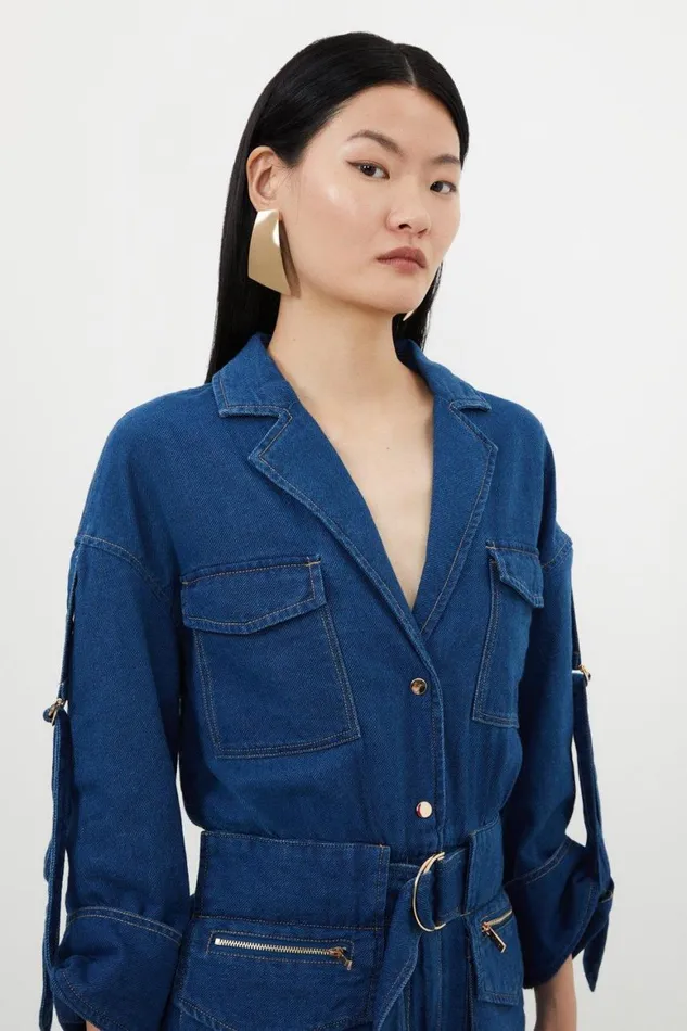 Denim Women Karen Millen Denim Woven Maxi Shirt Dress Denim