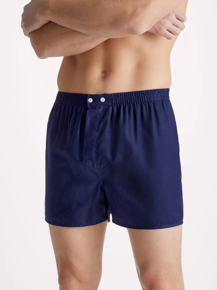 Derek Rose Classic Fit Boxers Lombard 6 Cotton Jacquard Navy Men Classic Fit Boxer Shorts Derek Rose Classic Fit Boxers Lombard 6 Cotton Jacquard Navy Men Classic Fit Boxer Shorts
