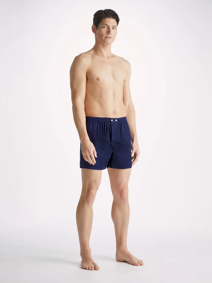 Derek Rose Classic Fit Boxers Lombard 6 Cotton Jacquard Navy Men Classic Fit Boxer Shorts