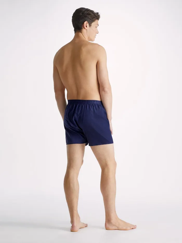 Derek Rose Classic Fit Boxers Lombard 6 Cotton Jacquard Navy Men Classic Fit Boxer Shorts