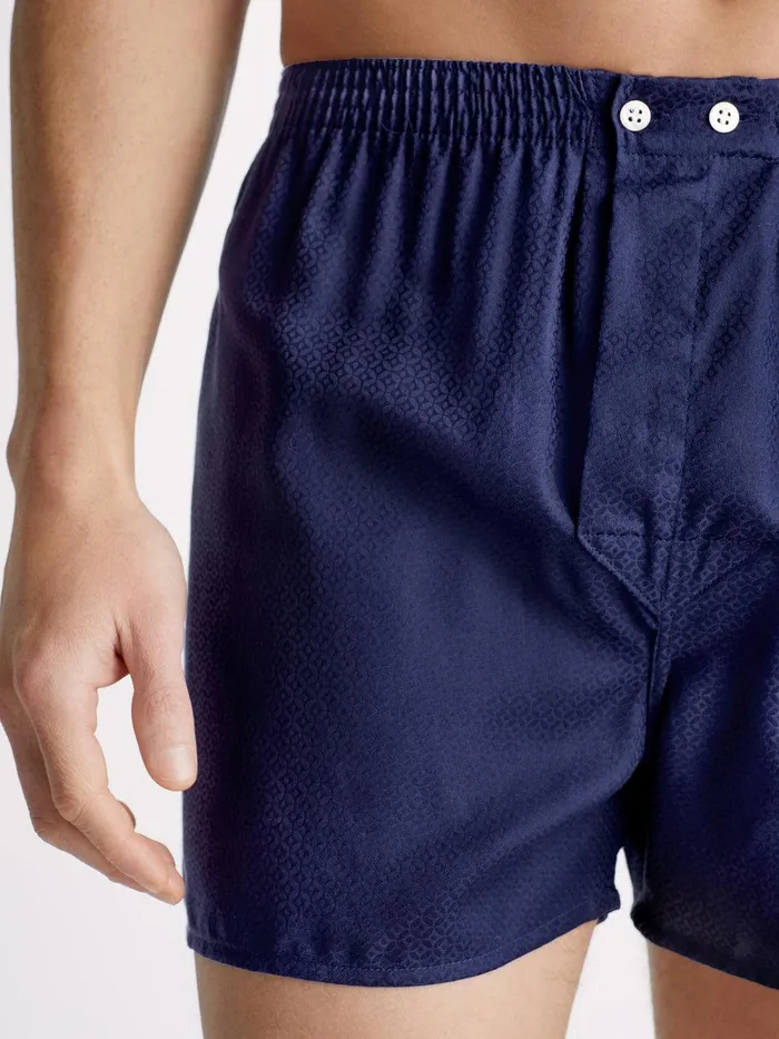Derek Rose Classic Fit Boxers Lombard 6 Cotton Jacquard Navy Men Classic Fit Boxer Shorts