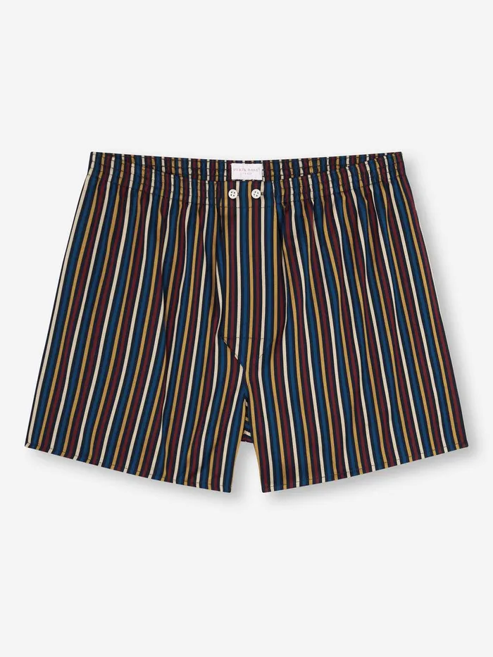 Derek Rose Classic Fit Boxers Wellington 57 Cotton Navy Men Classic Fit Boxer Shorts