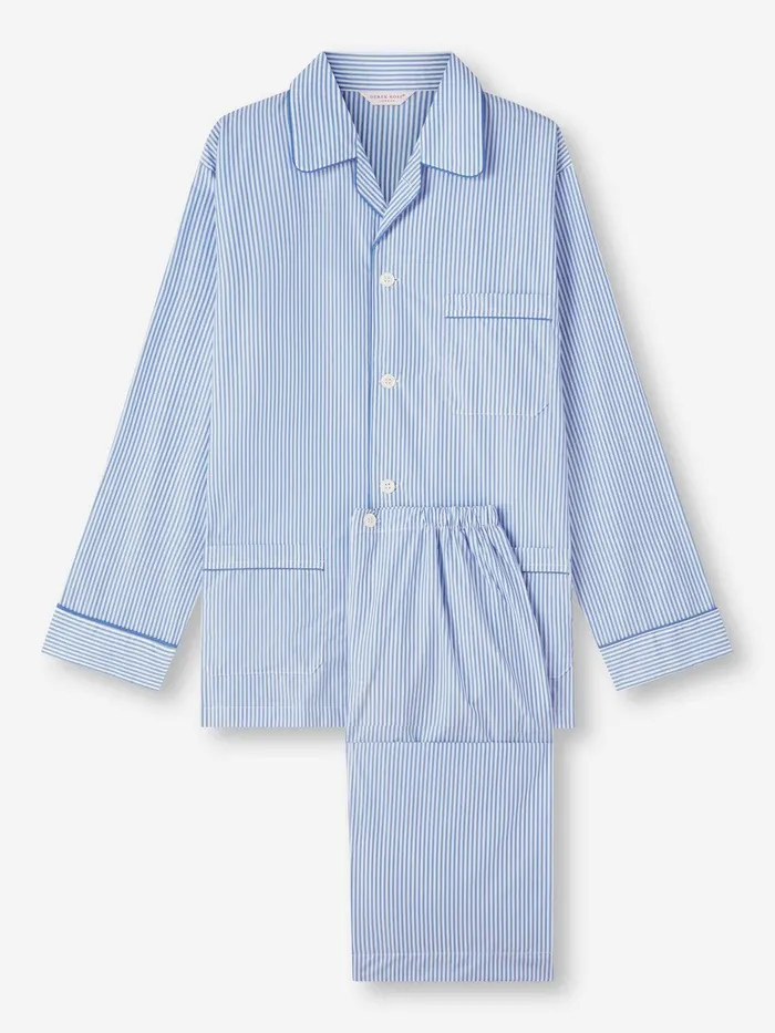 Derek Rose Classic Fit Pajamas James Cotton Blue Men Long Pajamas