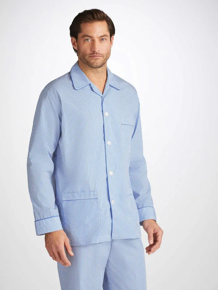 Derek Rose Classic Fit Pajamas James Cotton Blue Men Long Pajamas