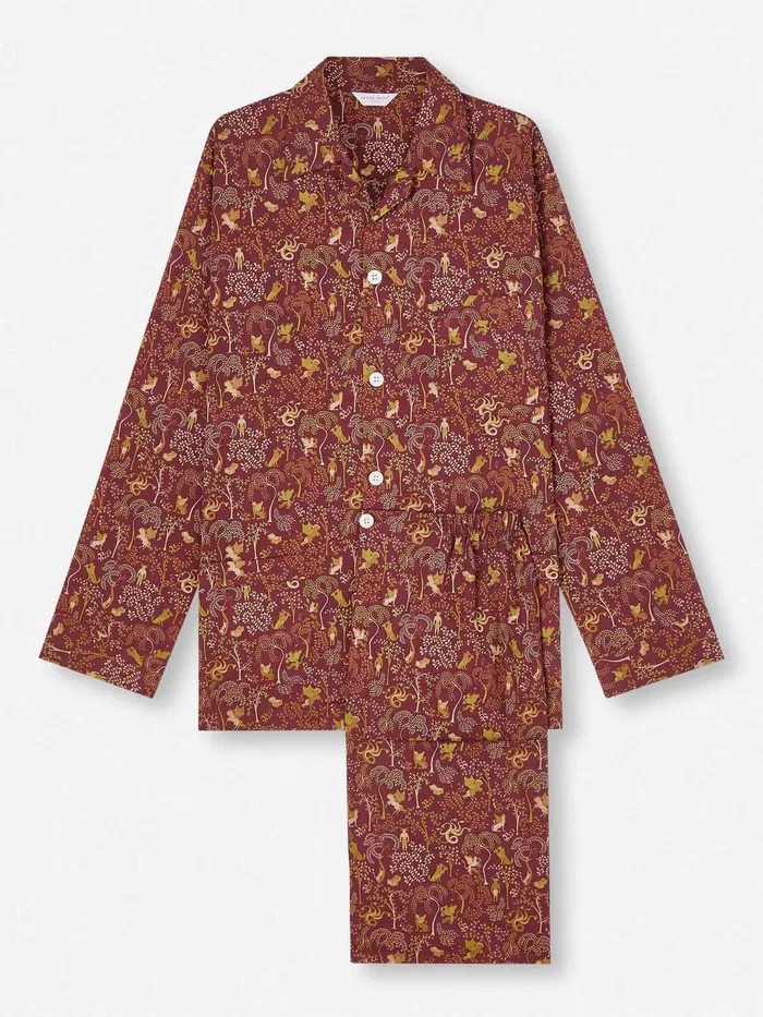 Derek Rose Classic Fit Pajamas Ledbury 74 Cotton Batiste Burgundy Men Classic Fit Pajamas