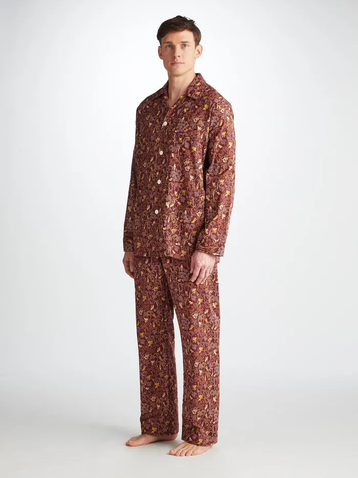 Derek Rose Classic Fit Pajamas Ledbury 74 Cotton Batiste Burgundy Men Classic Fit Pajamas