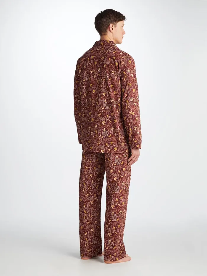Derek Rose Classic Fit Pajamas Ledbury 74 Cotton Batiste Burgundy Men Classic Fit Pajamas