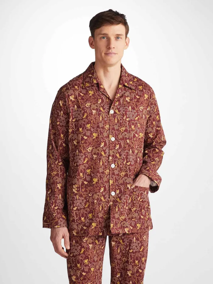 Derek Rose Classic Fit Pajamas Ledbury 74 Cotton Batiste Burgundy Men Classic Fit Pajamas