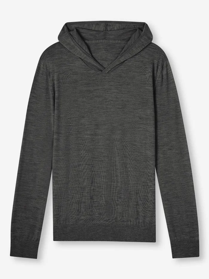Derek Rose Hoodie Orson Merino Wool Charcoal Men Merino Sweaters and Hoodies