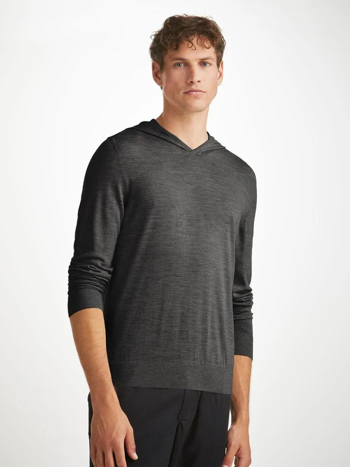 Derek Rose Hoodie Orson Merino Wool Charcoal Men Merino Sweaters and Hoodies