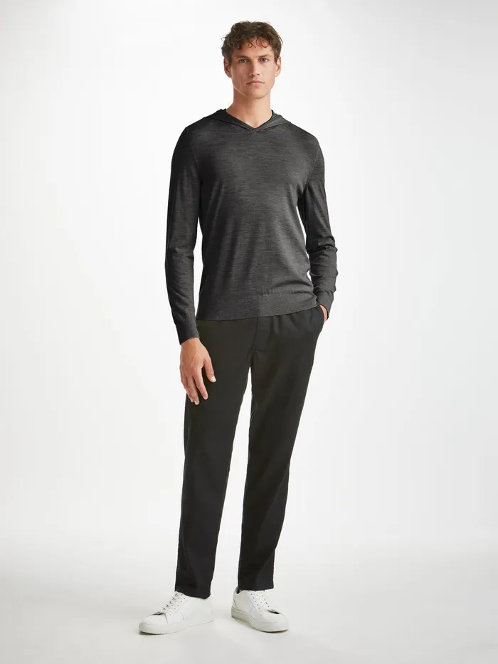 Derek Rose Hoodie Orson Merino Wool Charcoal Men Merino Sweaters and Hoodies
