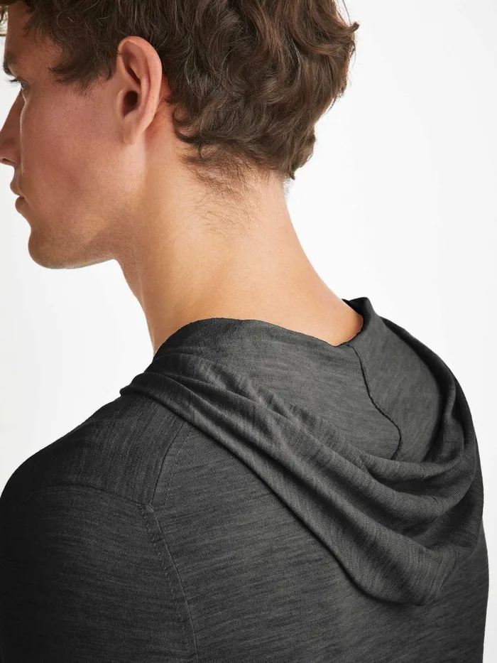 Derek Rose Hoodie Orson Merino Wool Charcoal Men Merino Sweaters and Hoodies
