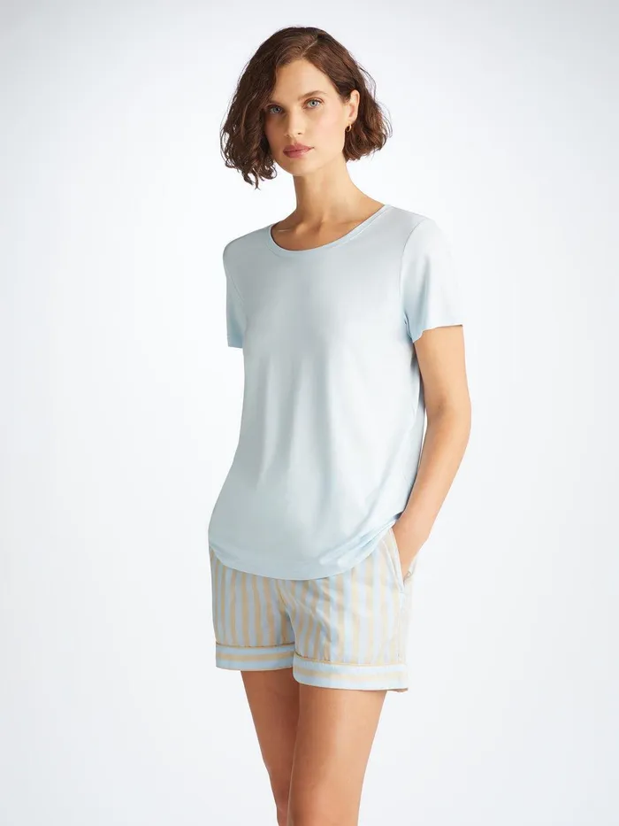 Derek Rose Lounge Shorts Amalfi 20 Cotton Batiste Blue Women Lounge Shorts