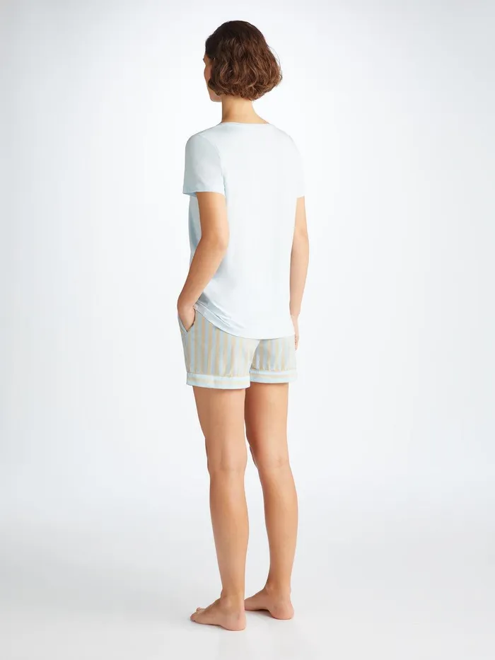 Derek Rose Lounge Shorts Amalfi 20 Cotton Batiste Blue Women Lounge Shorts