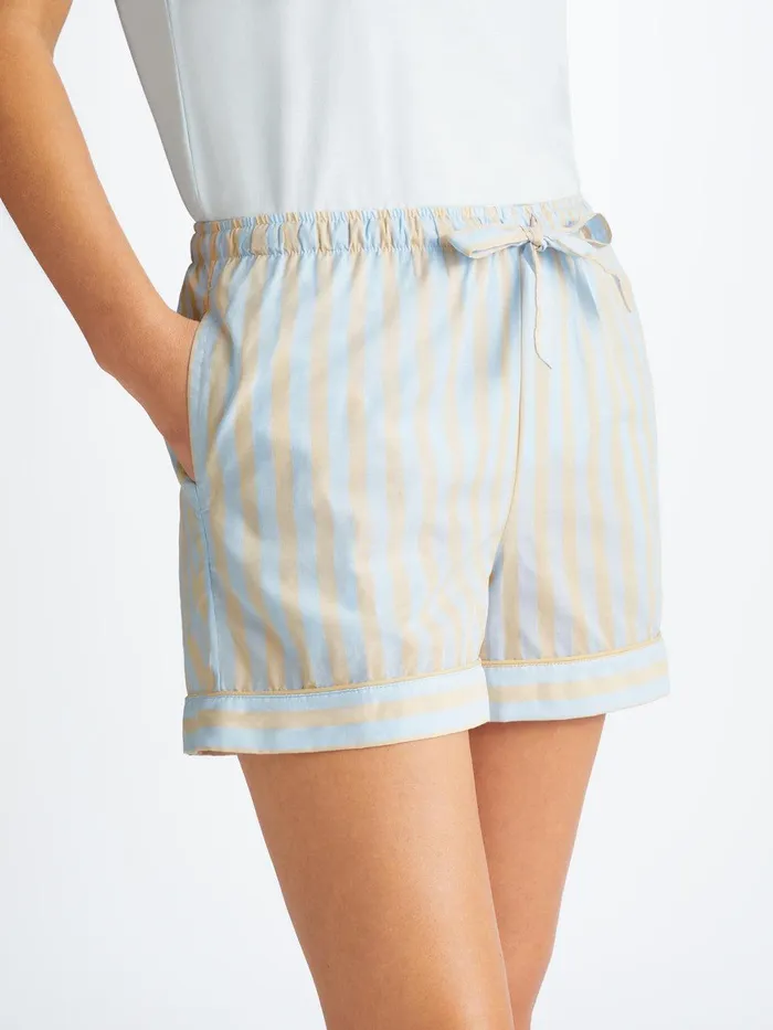 Derek Rose Lounge Shorts Amalfi 20 Cotton Batiste Blue Women Lounge Shorts