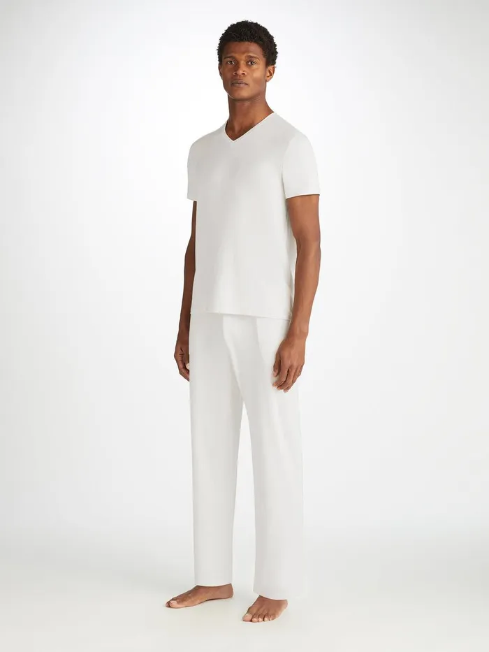 Derek Rose Lounge Trousers Basel Micro Modal Stretch White Men Lounge Pants