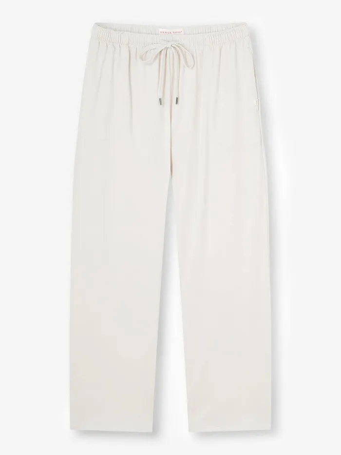 Derek Rose Lounge Trousers Basel Micro Modal Stretch White Men Lounge Pants