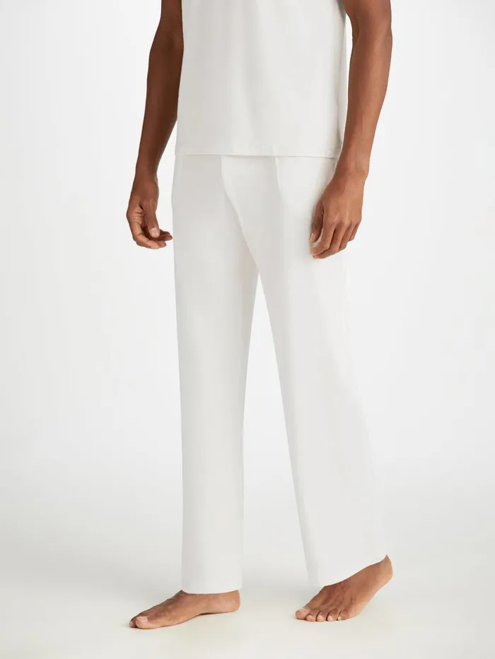 Derek Rose Lounge Trousers Basel Micro Modal Stretch White Men Lounge Pants