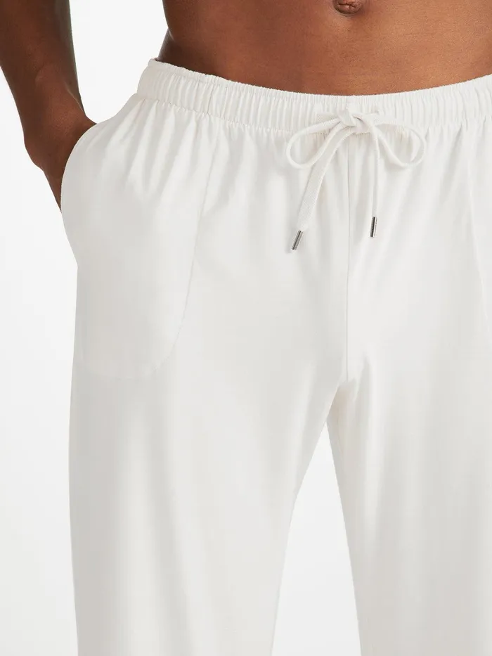 Derek Rose Lounge Trousers Basel Micro Modal Stretch White Men Lounge Pants