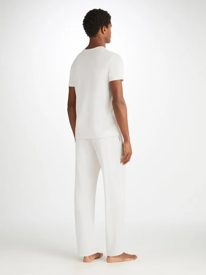 Derek Rose Lounge Trousers Basel Micro Modal Stretch White Men Lounge Pants