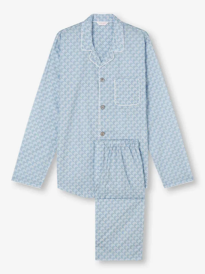 Derek Rose Modern Fit Pajamas Ledbury 72 Cotton Batiste Blue Men Cotton Pajamas