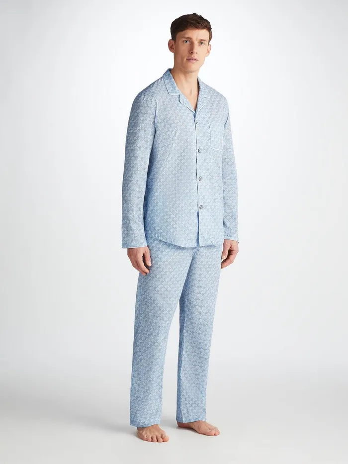 Derek Rose Modern Fit Pajamas Ledbury 72 Cotton Batiste Blue Men Cotton Pajamas