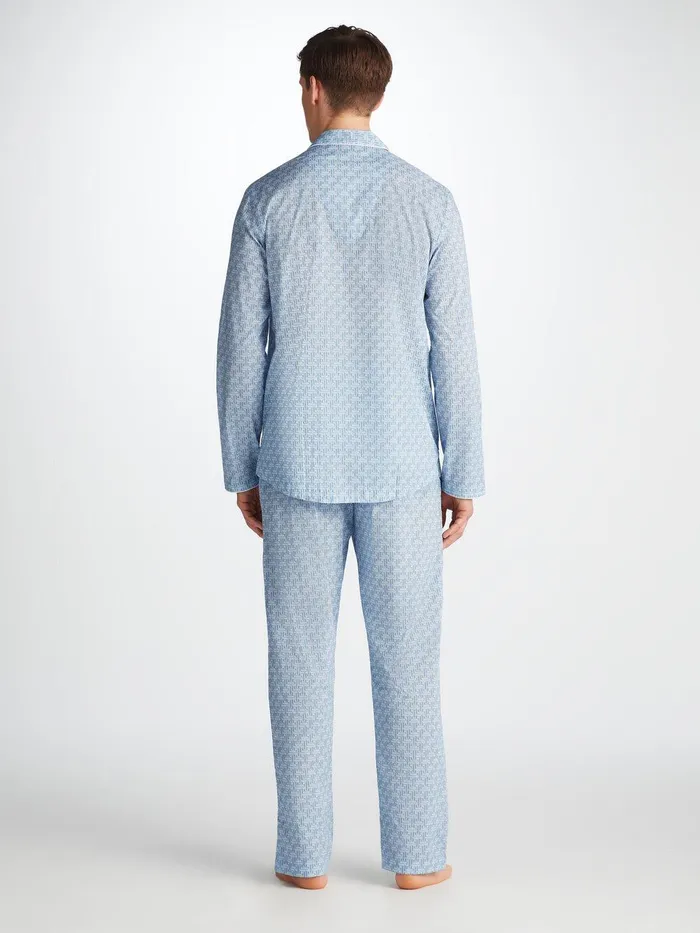 Derek Rose Modern Fit Pajamas Ledbury 72 Cotton Batiste Blue Men Cotton Pajamas