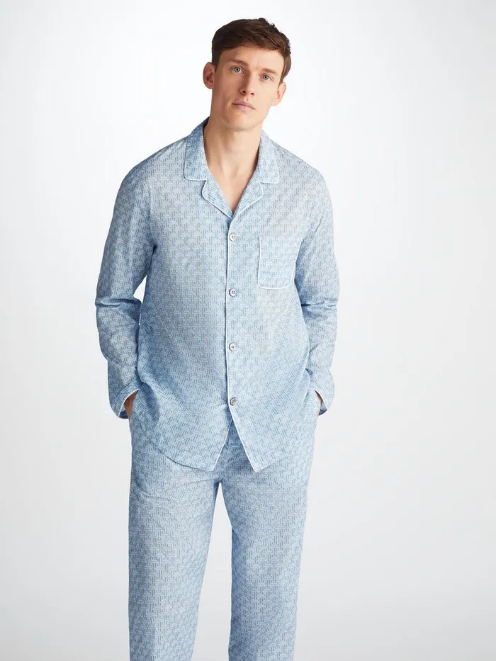 Derek Rose Modern Fit Pajamas Ledbury 72 Cotton Batiste Blue Men Cotton Pajamas
