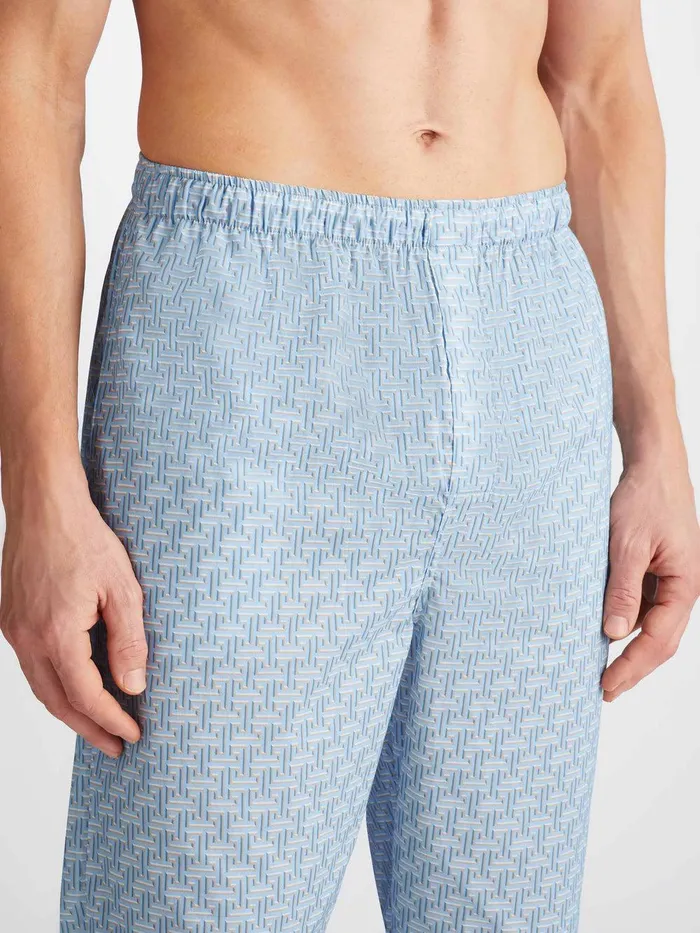 Derek Rose Modern Fit Pajamas Ledbury 72 Cotton Batiste Blue Men Cotton Pajamas