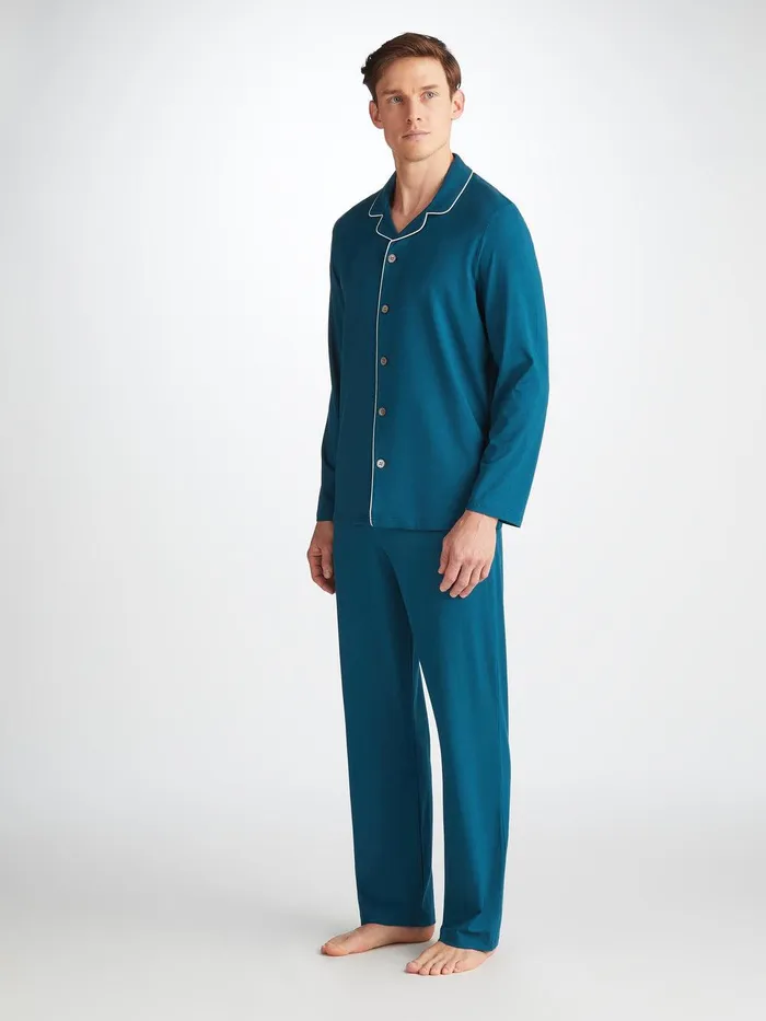 Derek Rose Pajamas Basel Micro Modal Stretch Poseidon Blue Men Jersey Pajamas