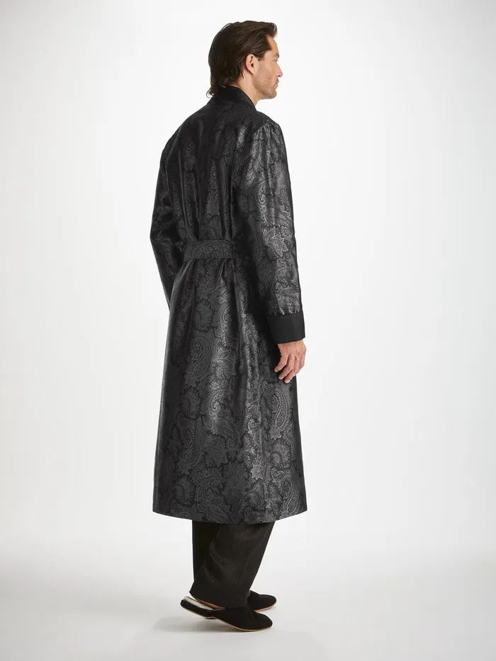 Derek Rose Robe Verona 67 Silk Satin Black Men Silk Robes
