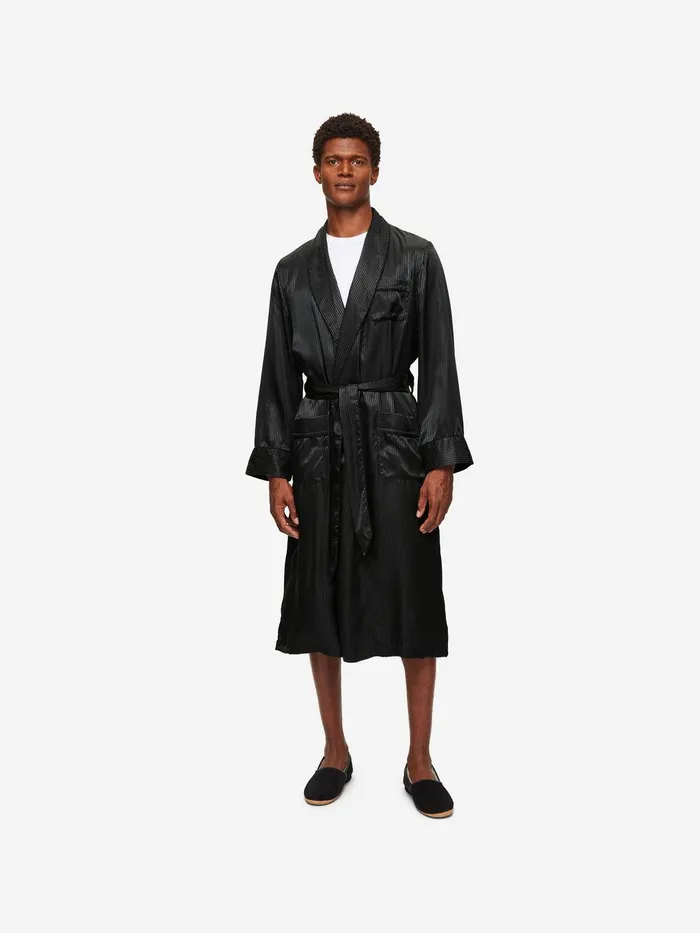 Derek Rose Robe Woburn 8 Silk Satin Black Men Silk Robes