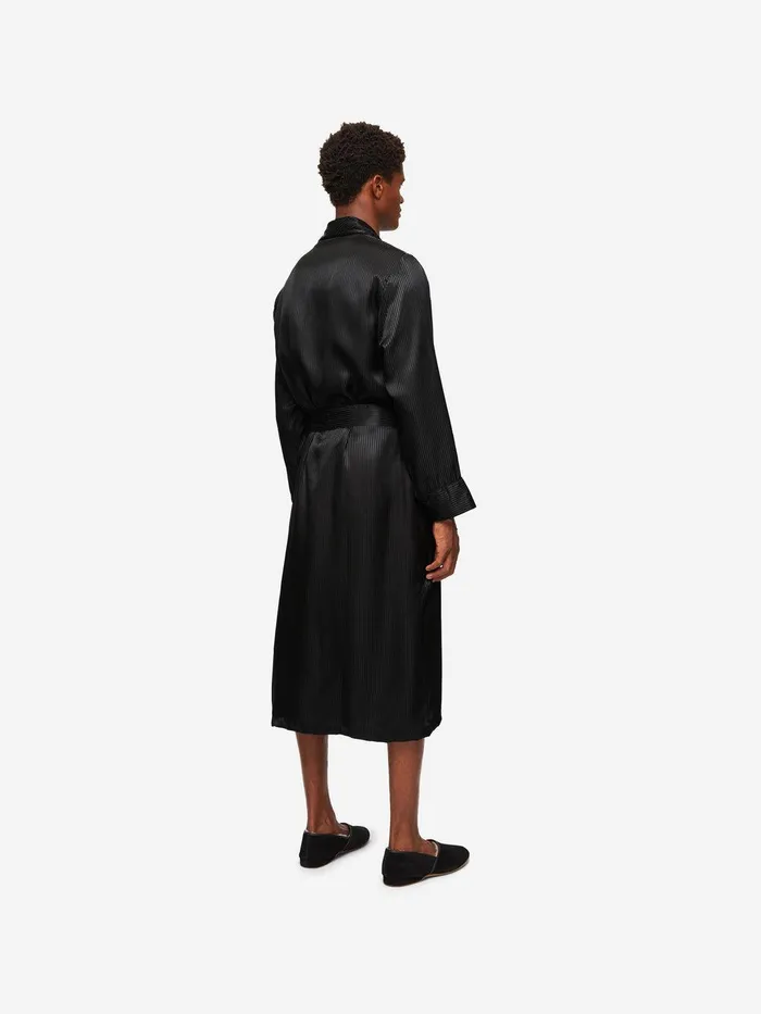 Derek Rose Robe Woburn 8 Silk Satin Black Men Silk Robes