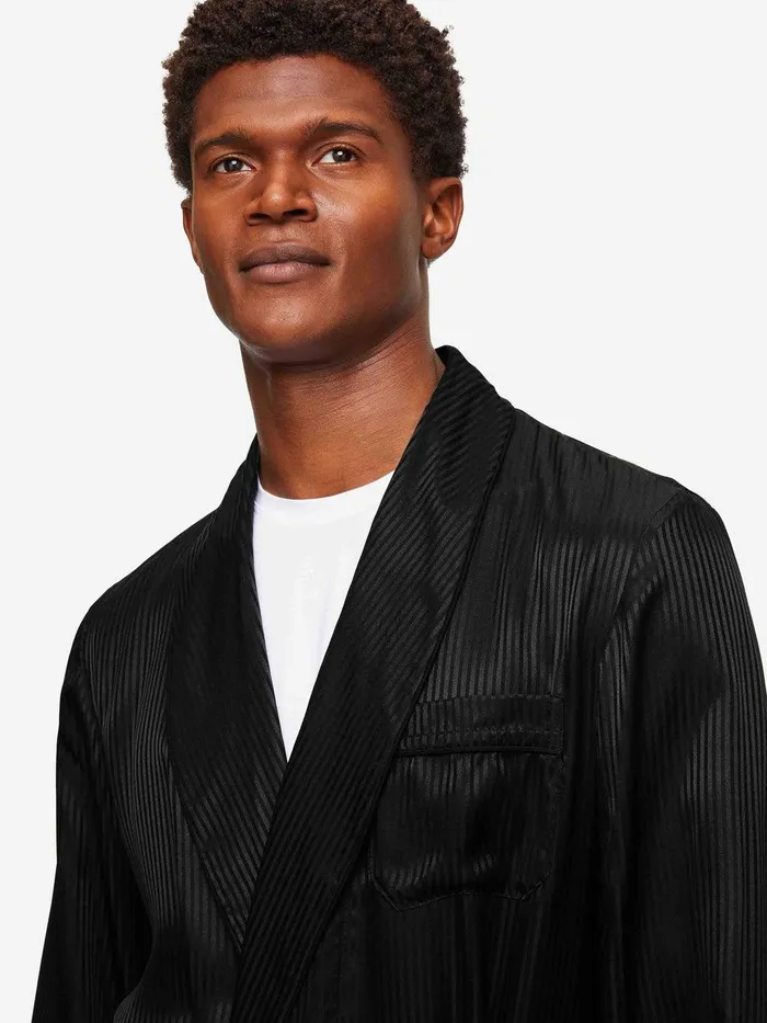 Derek Rose Robe Woburn 8 Silk Satin Black Men Silk Robes