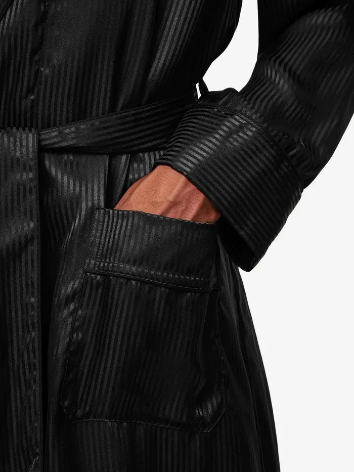Derek Rose Robe Woburn 8 Silk Satin Black Men Silk Robes