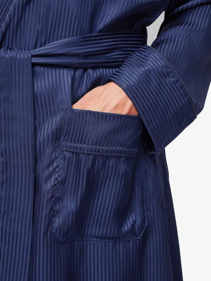 Derek Rose Robe Woburn 8 Silk Satin Navy Men Silk Robes