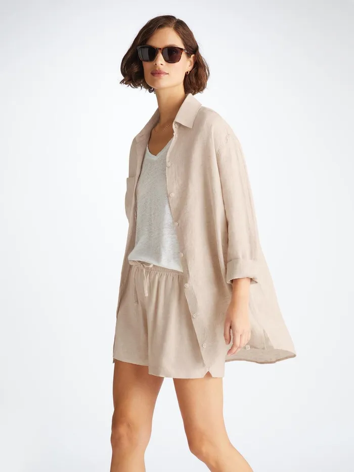 Derek Rose Shirt Sicily Linen Sand Women Casual Shirts