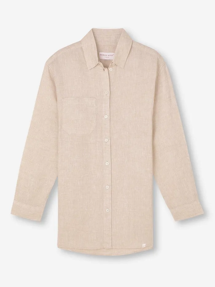 Derek Rose Shirt Sicily Linen Sand Women Casual Shirts