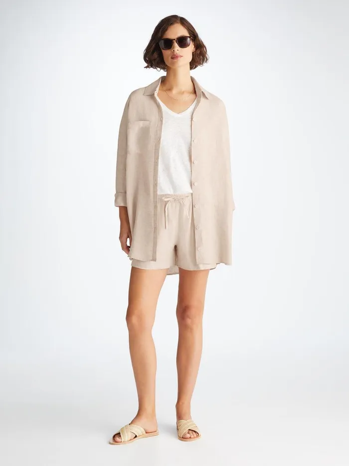 Derek Rose Shirt Sicily Linen Sand Women Casual Shirts