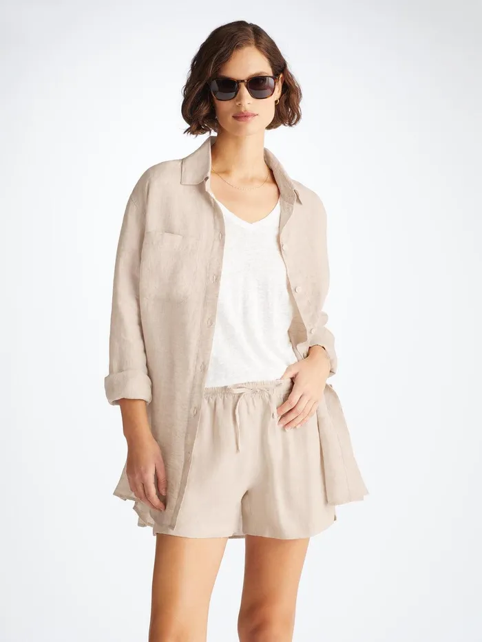 Derek Rose Shirt Sicily Linen Sand Women Casual Shirts