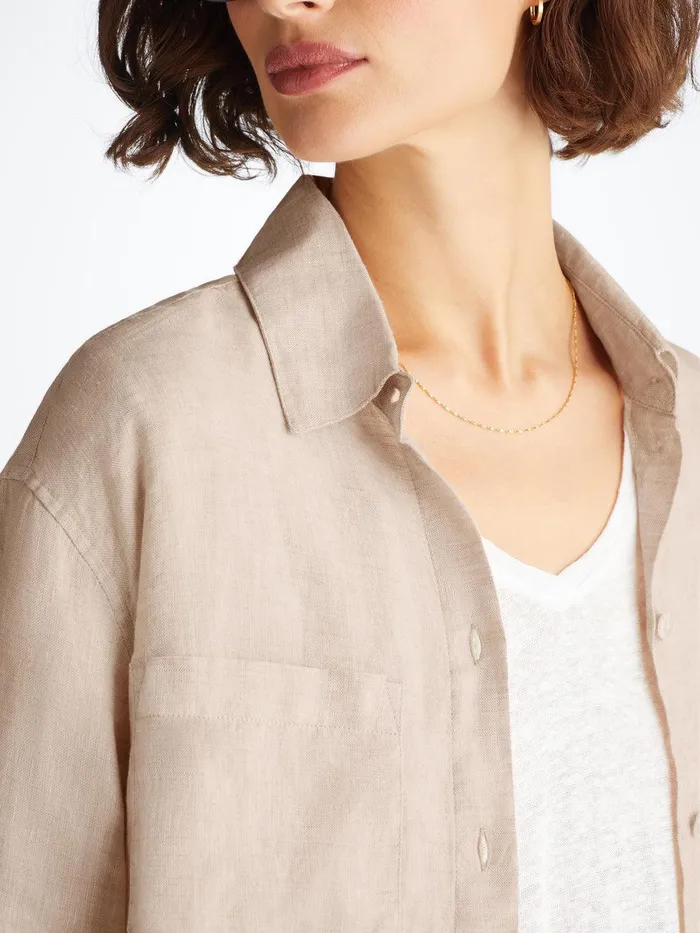 Derek Rose Shirt Sicily Linen Sand Women Casual Shirts