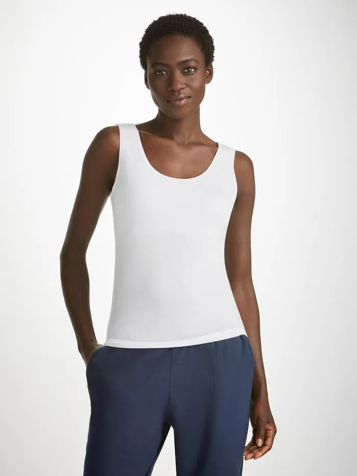 Derek Rose Support Vest Lara Micro Modal Stretch White Women Tank Tops