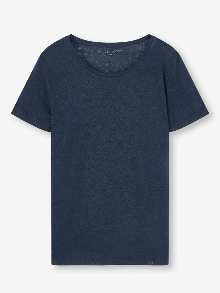 Derek Rose TShirt Jordan Linen Navy Women Short Sleeve TShirts