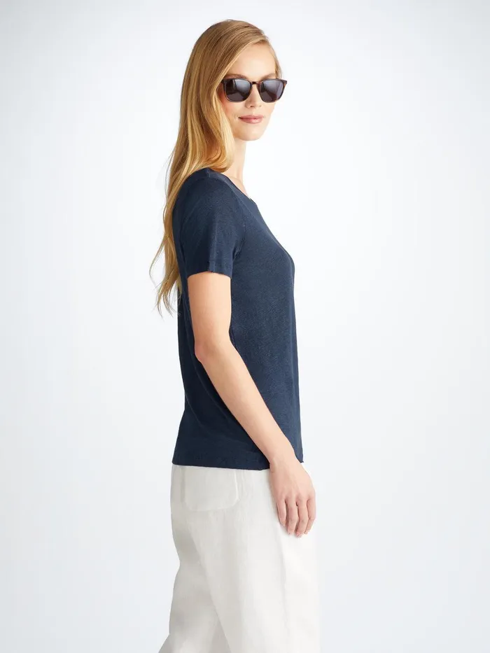 Derek Rose TShirt Jordan Linen Navy Women Short Sleeve TShirts