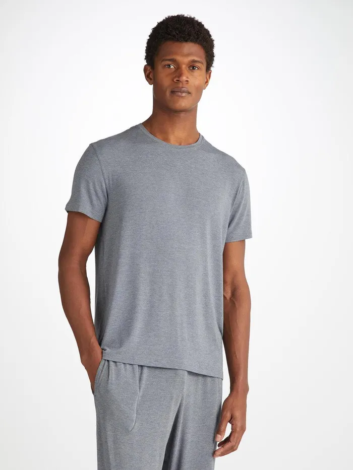 Derek Rose TShirt Marlowe Micro Modal Stretch Charcoal Men Short Sleeve TShirts