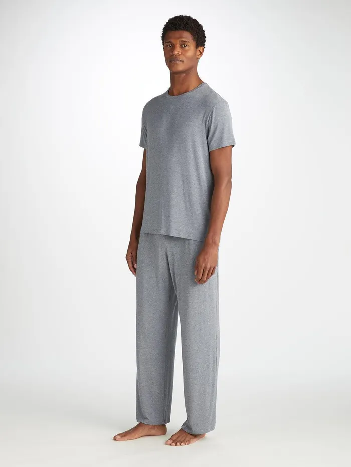 Derek Rose TShirt Marlowe Micro Modal Stretch Charcoal Men Short Sleeve TShirts