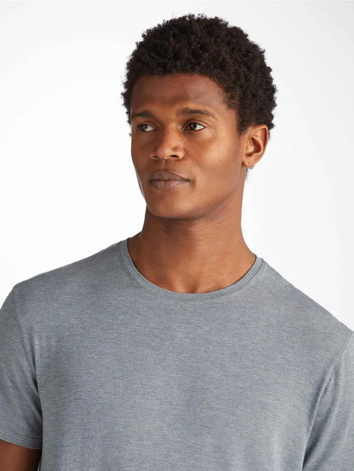 Derek Rose TShirt Marlowe Micro Modal Stretch Charcoal Men Short Sleeve TShirts