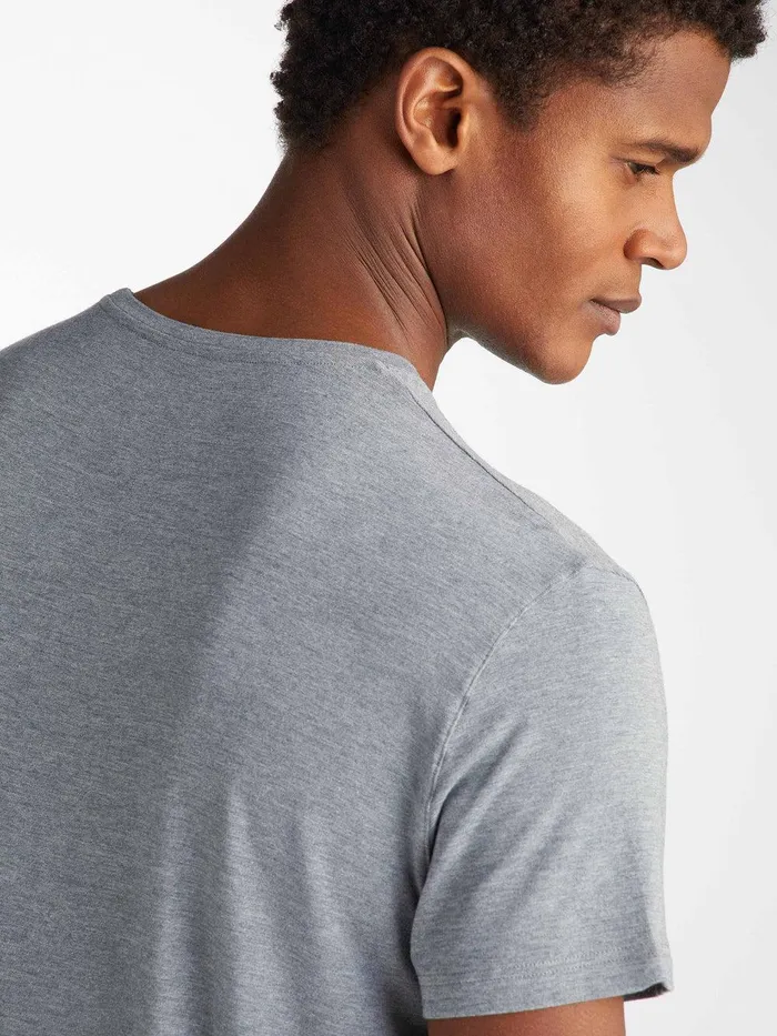 Derek Rose TShirt Marlowe Micro Modal Stretch Charcoal Men Short Sleeve TShirts